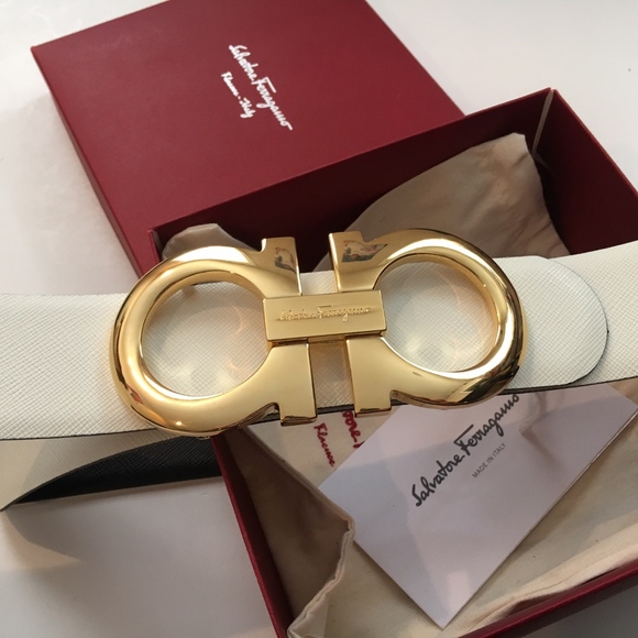 White and black ferragamo belt Clearance